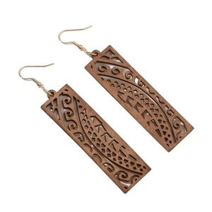 Boho Rectangle Cutout Wood Drop Earrings